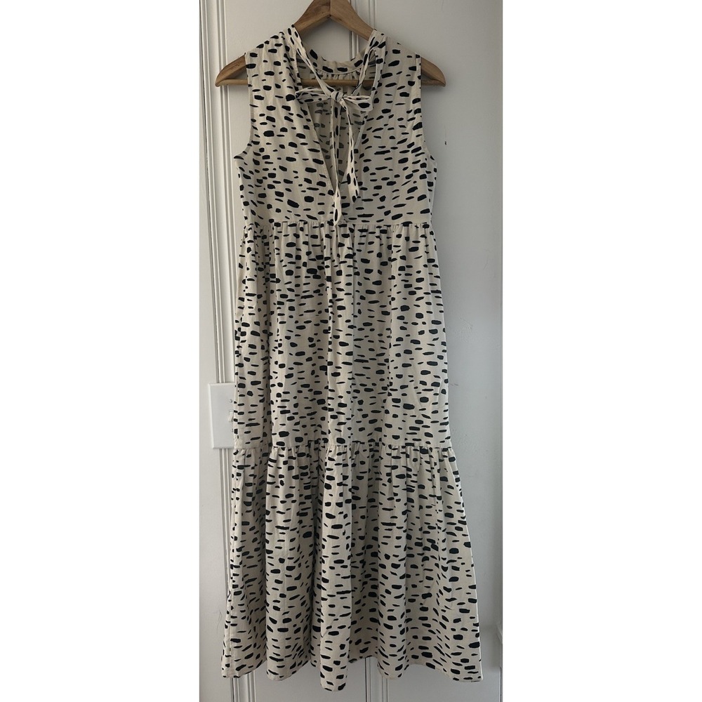 ASOS Beige & Black Abstract Print Tiered Midi Dress Size US 0 / UK 4
